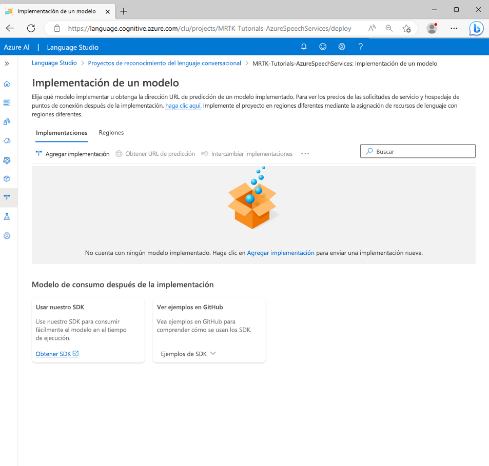 Screenshot of the Deploying a model page.