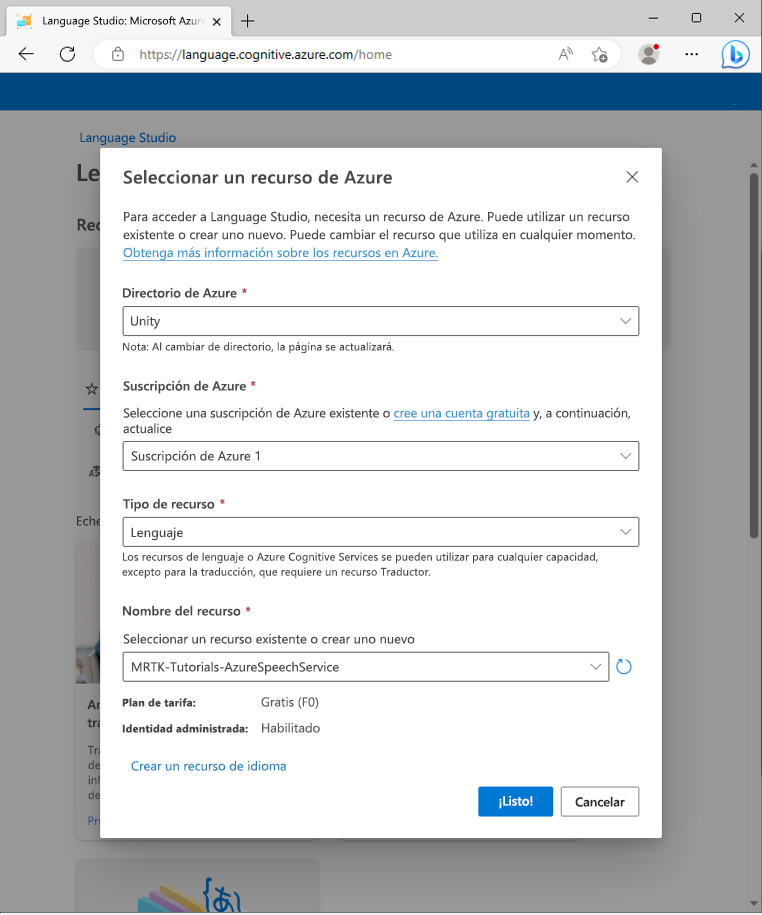 Screenshot showing the Select an Azure resource popup.