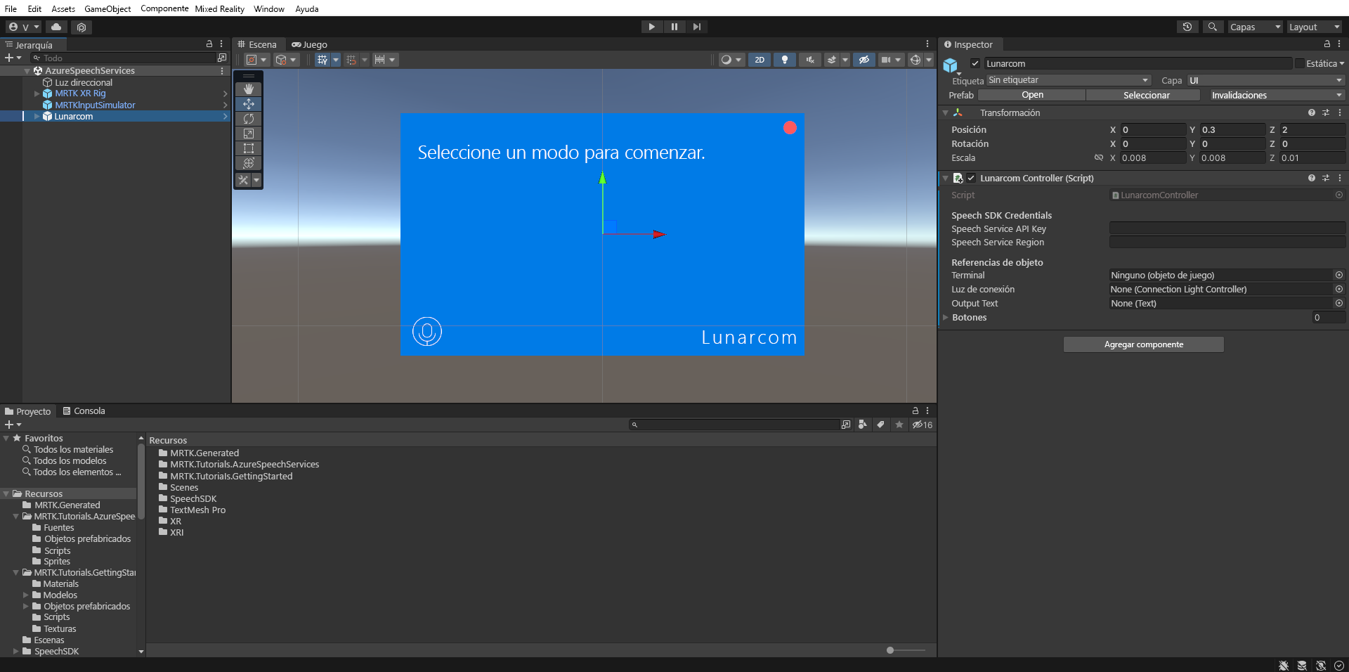 Screenshot of adding Lunarcom controller (Script).