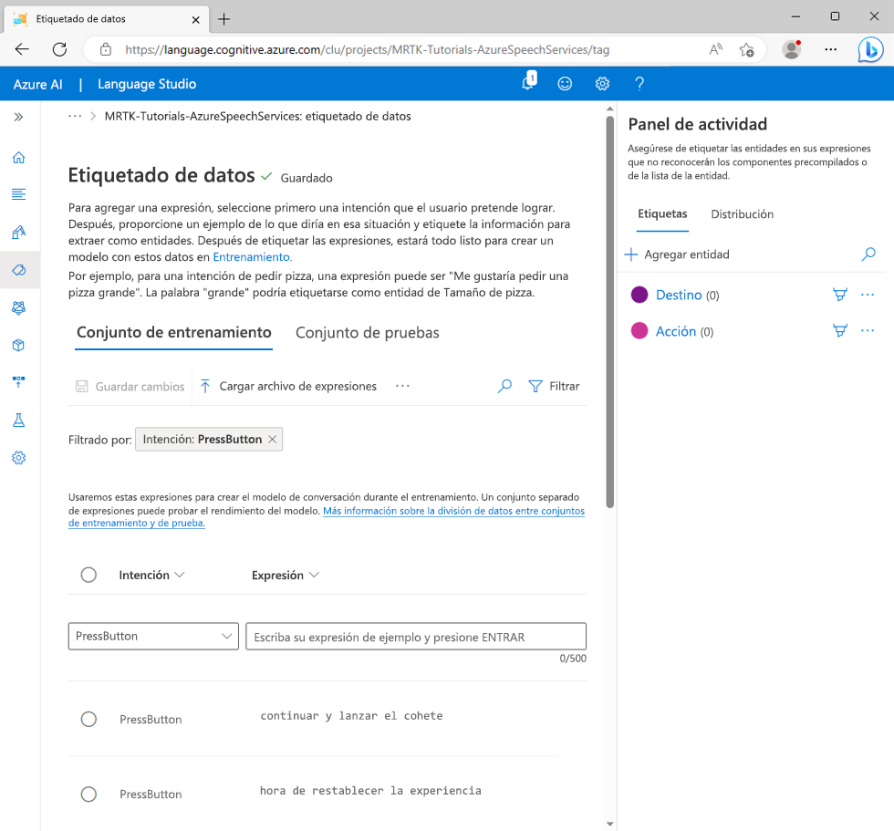 Screenshot of creating a target entity.