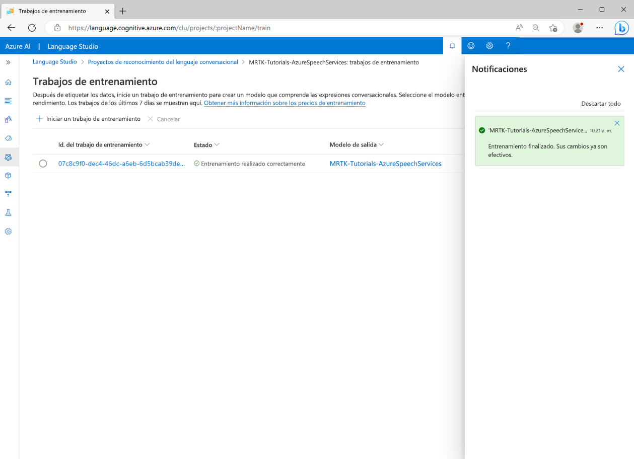Screenshot of Finished training notification.