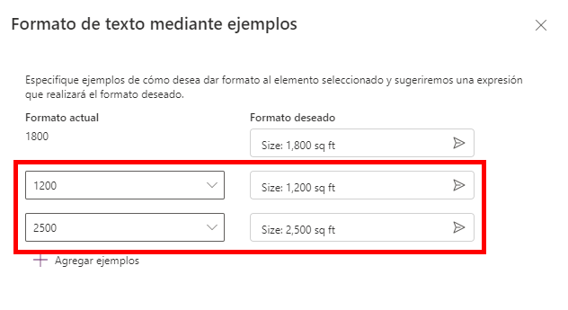 Captura de pantalla de las opciones de formato actual que coinciden con las opciones de formato deseadas