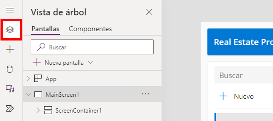 Captura de pantalla del icono Vista de árbol en la barra de navegación izquierda