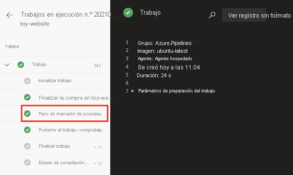 Recorte de pantalla en el que se muestra el registro del trabajo de canalización, con el paso 