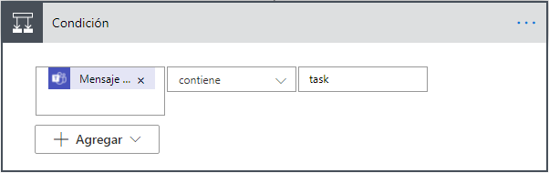 Captura de pantalla de la acción Condición, con la tarea