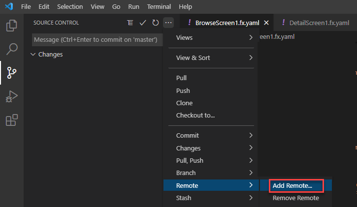 Captura de pantalla del botón Agregar remoto