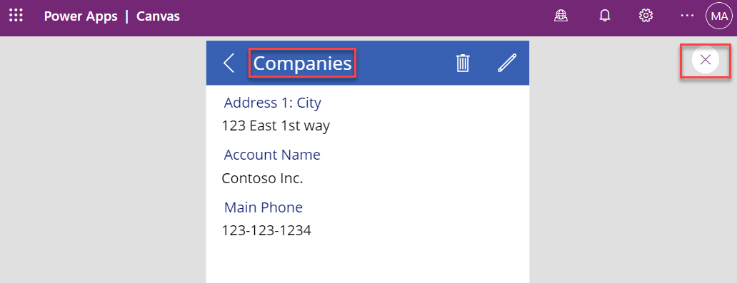 Captura de pantalla del botón para cerrar la vista preliminar de la aplicación