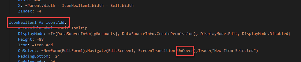 Captura de pantalla del tipo de transición de navegación