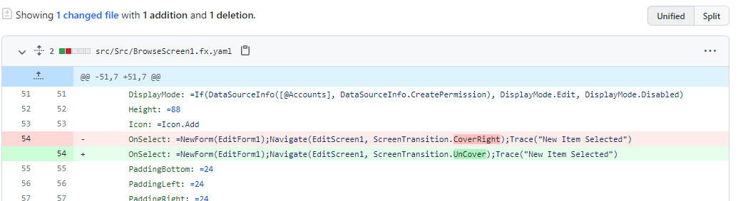 Captura de pantalla de la revisión de confirmación de cambios