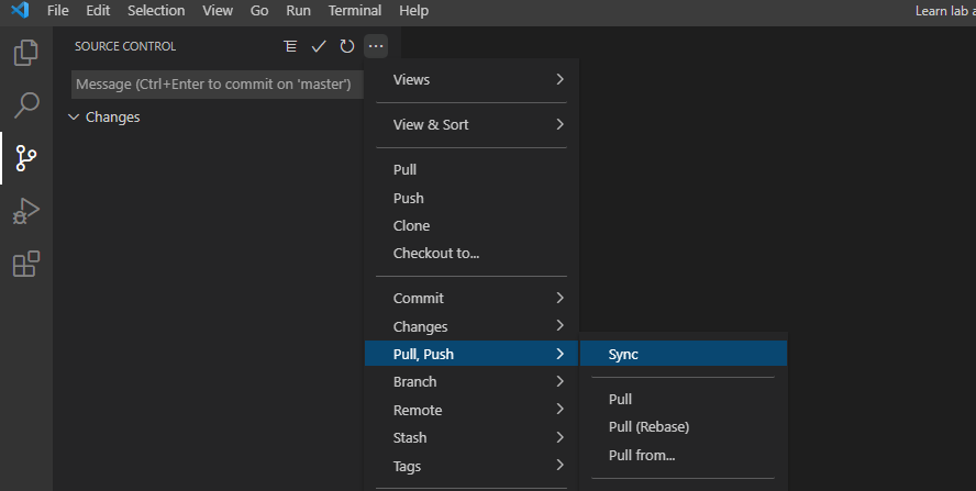 Captura de pantalla del botón para sincronizar repositorios