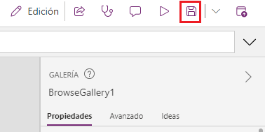 Captura de pantalla del botón Guardar en la aplicación Administrador de productos de Contoso