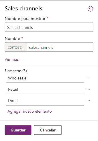 Captura de pantalla del botón Guardar en la nueva columna de opciones de canales de venta
