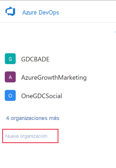 Screenshot showing how to create a new organization in Azure DevOps.