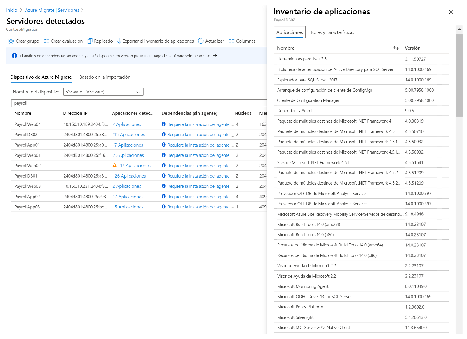 Screenshot that shows the application inventory on the portal.