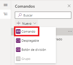 Captura de pantalla que muestra el botón de nuevo comando