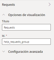 Captura de pantalla con las propiedades del grupo de navegación