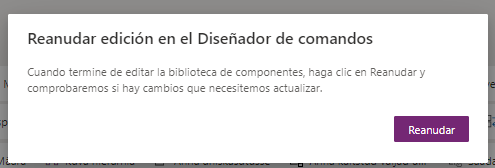 Captura de pantalla que muestra el currículum editando la ventana emergente de la barra de comandos
