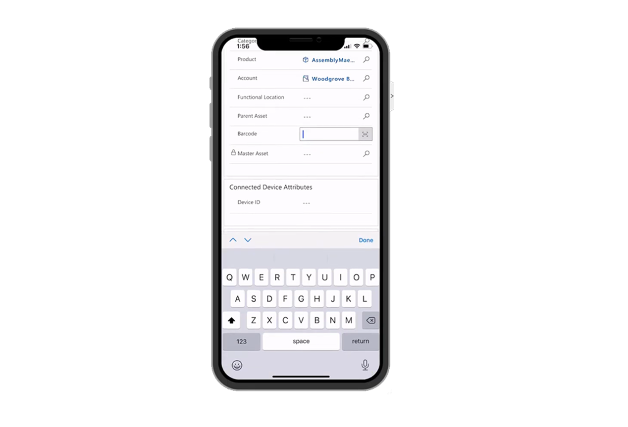 Captura de pantalla móvil del formulario con el código de barras agregado