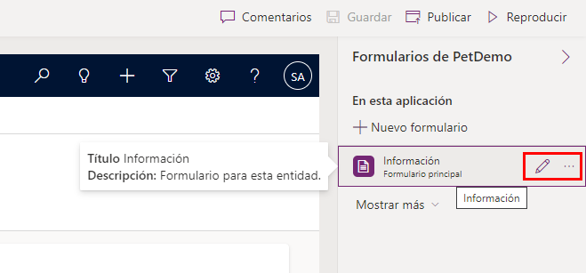 Captura de pantalla del botón de edición