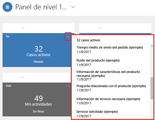 Captura de pantalla del control flotante de filas de casos activos