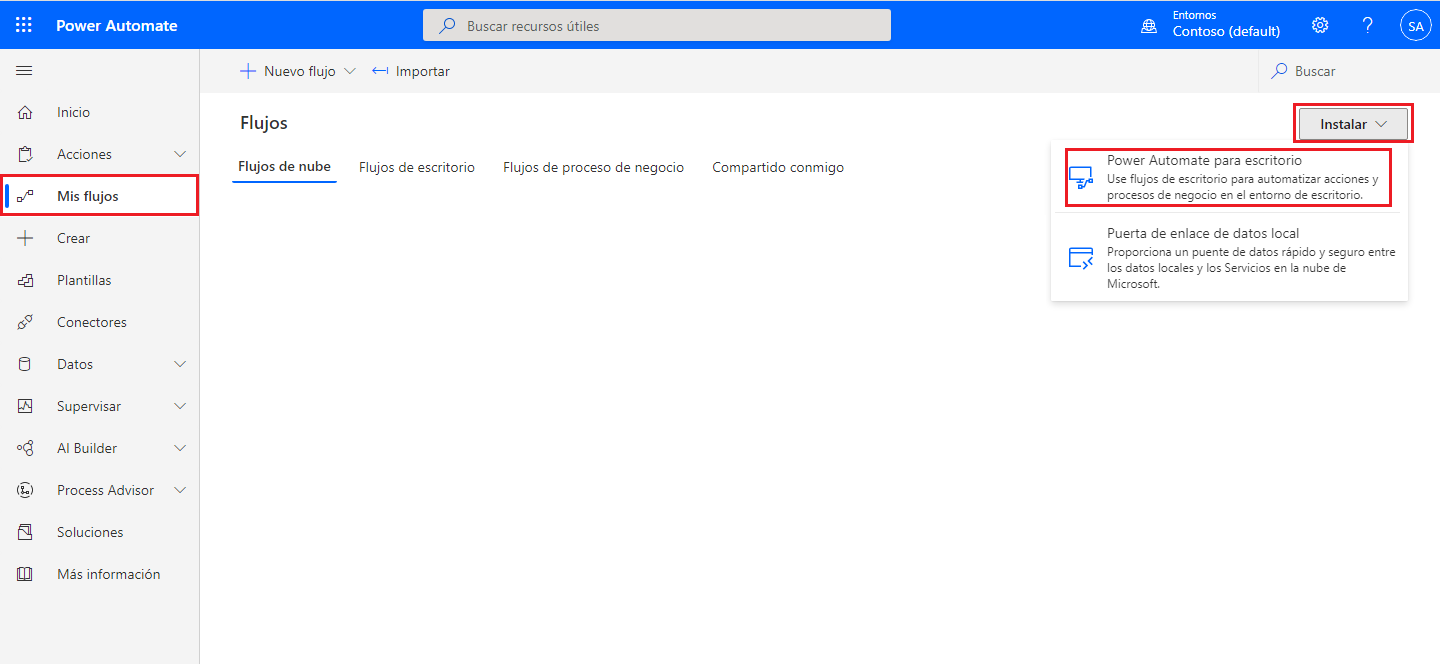 Captura de pantalla de la característica Power Automate para escritorio