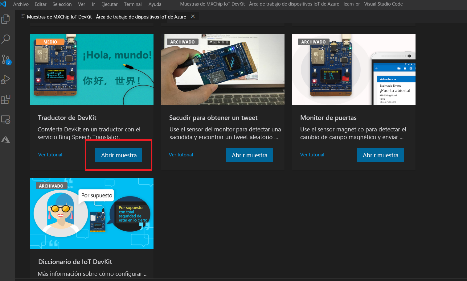 An illustration is showing how to open sample project in Visual Studio Code.