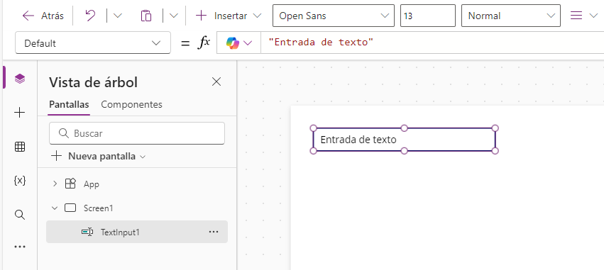 Captura de pantalla de la propiedad predeterminada de un control