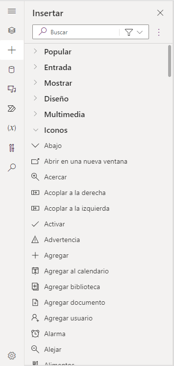 Captura de pantalla de las opciones del menú de iconos