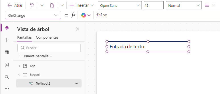 Captura de pantalla de la propiedad de on change.