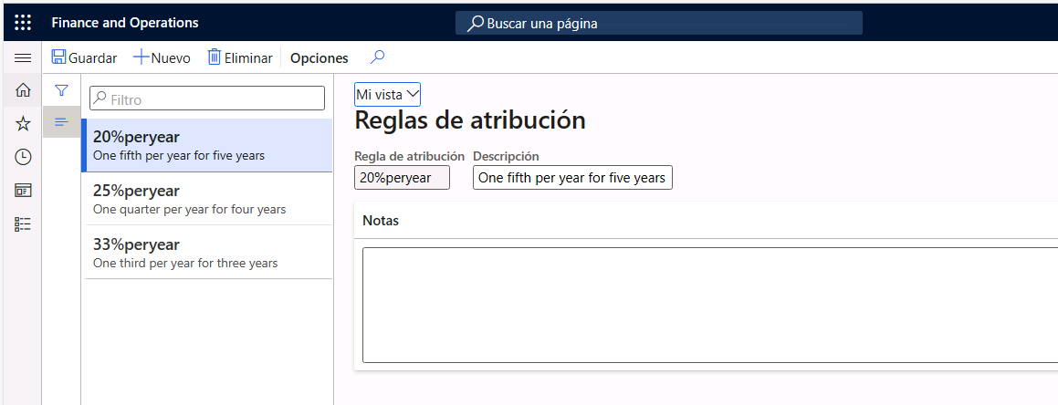 Captura de pantalla de las reglas de concesión de compensaciones en Human Resources
