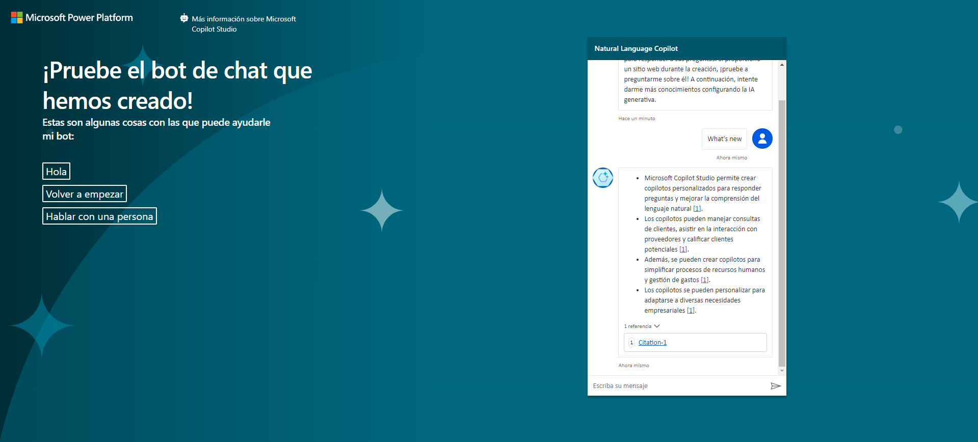 Captura de pantalla del cuadro de diálogo Sitio web de demostración