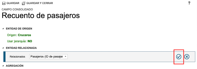 Captura de pantalla de la pantalla de definición de consolidación con el botón de marca de verificación.