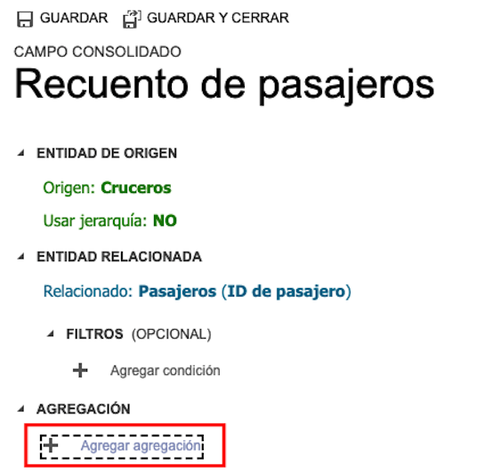 Captura de pantalla del botón + Añadir agregación.