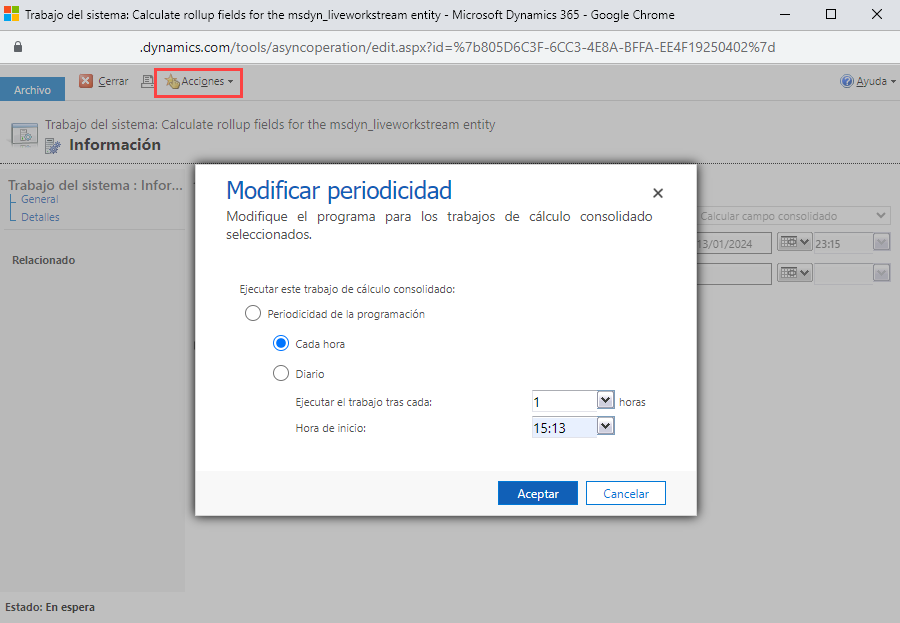Captura de pantalla del programa de trabajos de consolidación
