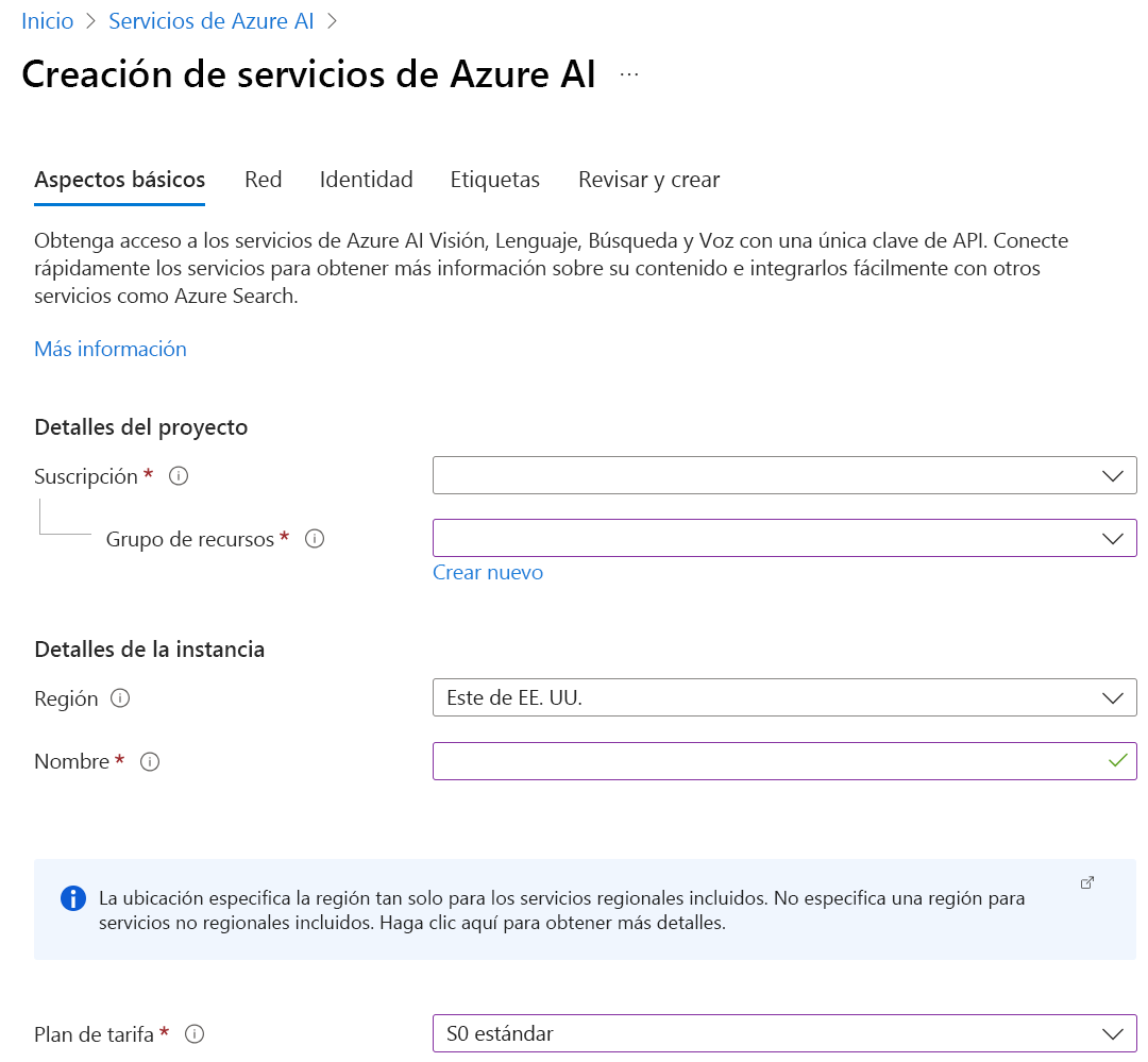 Screenshot of creating a multi-service resource.