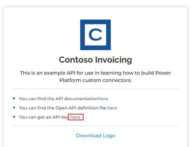 Captura de pantalla del vínculo de la Clave de API resaltado