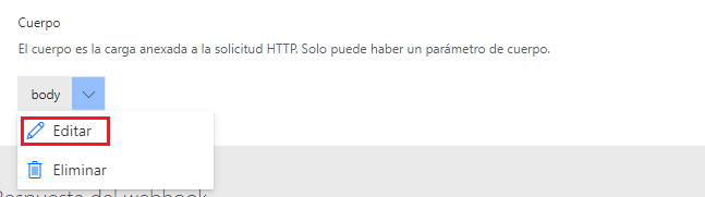 Captura de pantalla de una flecha que apunta al botón para editar el cuerpo