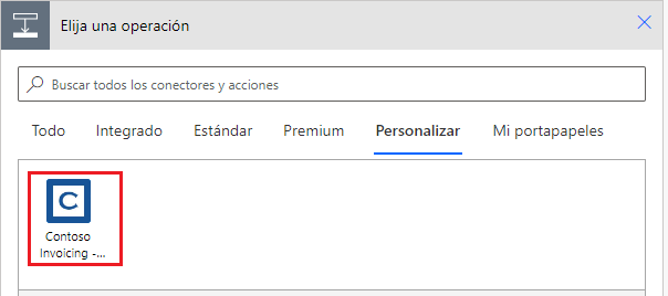 Captura de pantalla de una flecha que apunta al conector personalizado