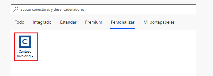 Captura de pantalla de una flecha que apunta al desencadenador del conector personalizado