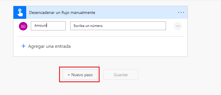 Captura de pantalla de una flecha que apunta al botón para agregar un nuevo paso de flujo