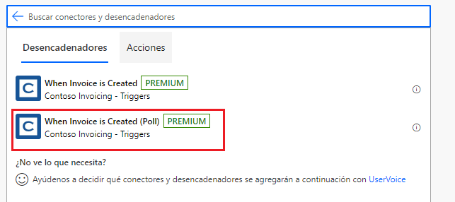 Captura de pantalla de una flecha que apunta a un desencadenador de conector personalizado