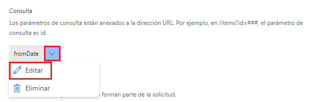 Captura de pantalla de una flecha que apunta al botón para editar la consulta