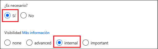 Captura de pantalla de los campos de propiedades de URL de destino