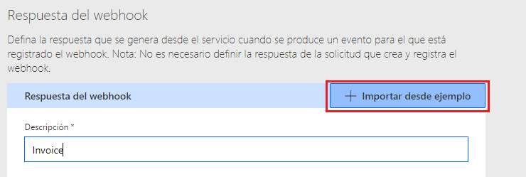 Captura de pantalla de una flecha que apunta al botón para importar la respuesta de ejemplo