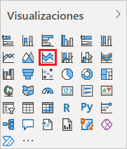 Captura de pantalla del panel Visualizaciones con el icono de gráfico de área apilada resaltado