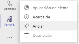 Screenshot of the Power BI app, right-clicked, with Pin selected.