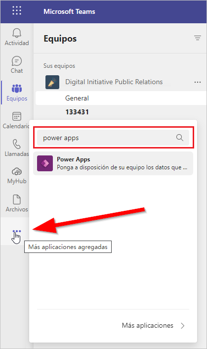 Captura de pantalla de los puntos suspensivos Más aplicaciones agregadas con la barra de búsqueda resaltada