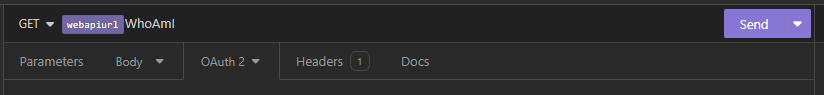 Captura de pantalla de GET HTTP como método y WhoAmI agregado en el espacio de edición.