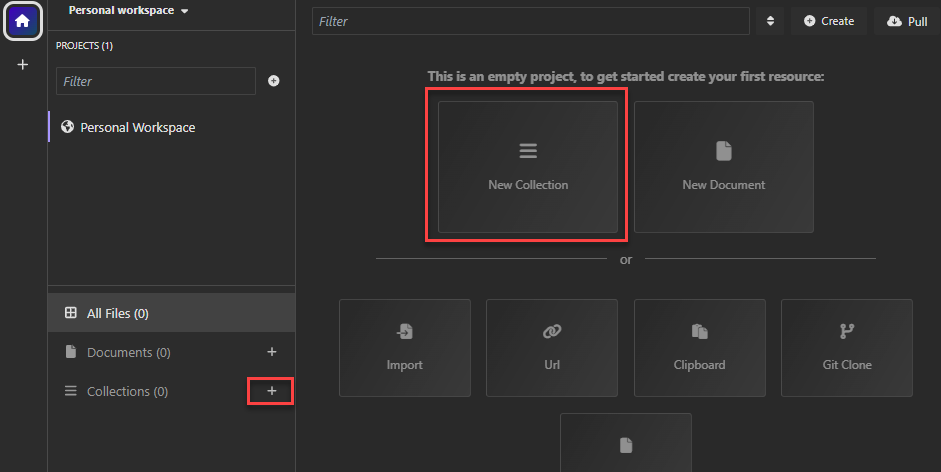 Captura de pantalla con el botón Nueva colección