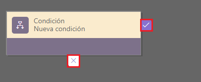 Captura de pantalla de la acción de la condición, con las dos ramas resaltadas
